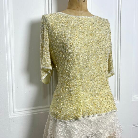 Odeon vintage glamorous short sleeve yellow beaded top with zipper size xl - Picture 4 of 8
